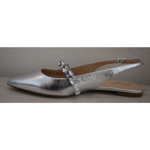 Jewel Badgley Mischka Women Sz 8.5 Silver Bambi Pointed Toe Slingback Flats - Picture 7 of 11